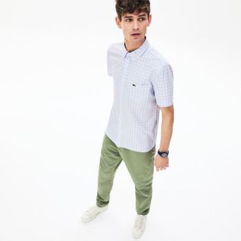 Lacoste Slim Fit Short-Sleeve Wool Shirt - Šortky Pánské Bílé / Světle Blankyt | CZ-Tdw9Zr